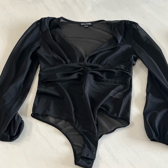 Stella Luce Tops - Stella Luce Black Mesh Bodysuit